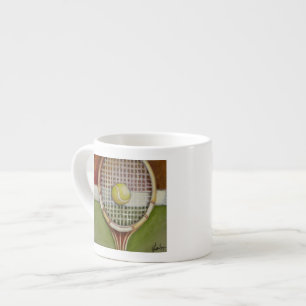 Tennis Racket with Ball Laying on Court Espresso Cup