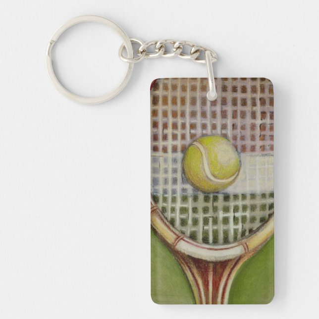 Tennis Racket with Ball Laying on Court Key Ring (Front)