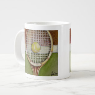 Tennis Racket with Ball Laying on Court Large Coffee Mug