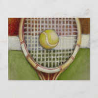 Tennis Racket with Ball Laying on Court