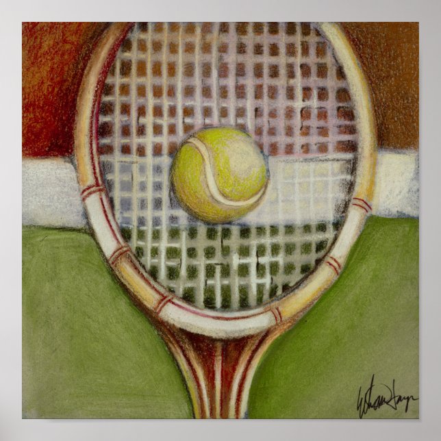 Tennis Racket with Ball Laying on Court Poster (Front)