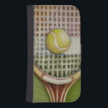 Tennis Racket with Ball Laying on Court Samsung S4 Wallet Case<br><div class="desc">Enjoy a little tennis with this scene painted by Ethan Harper. A well stitched racket with a ball sitting on the middle,  you just want to pick it up,  head to your local court and play a game. Purchase your copy of this print today!</div>