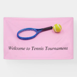 Tennis racket with ball on pink welcome banner