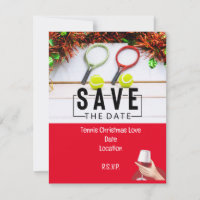 Tennis racket with Christmas Save the Date Party