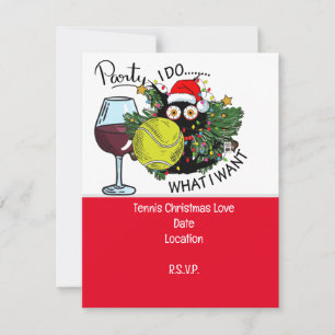 Tennis racket with Christmas with Wine funny Invitation