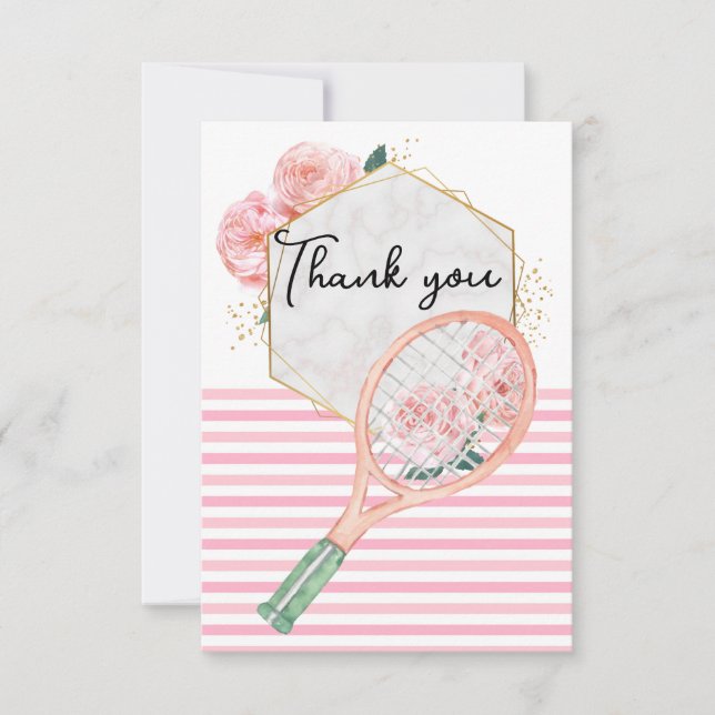 Tennis Racket with flower for Woman Player  Thank You Card (Front)