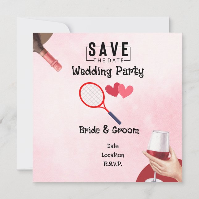 Tennis racket with love for Wedding  Invitation (Front)