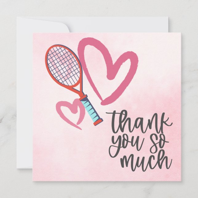 Tennis racket with love for Wedding  Thank You Card (Front)