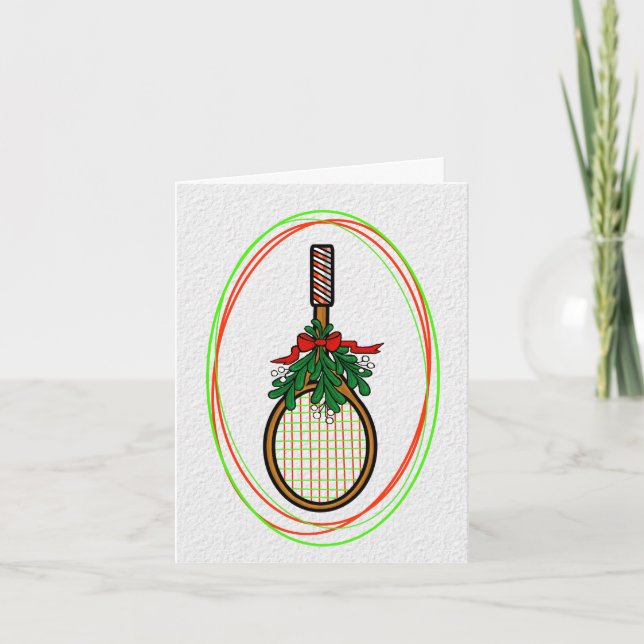 Tennis Racket with Mistletoe Christmas Card (Front)