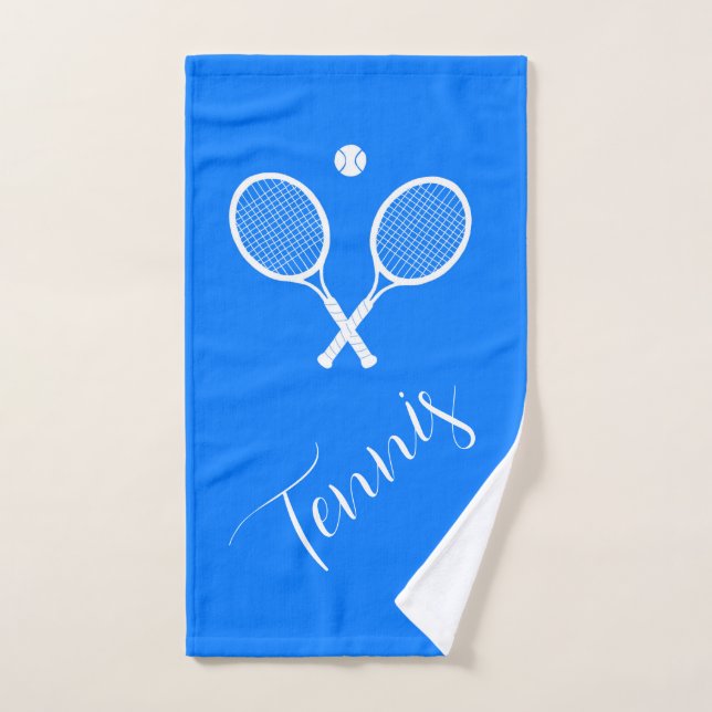 Tennis Rackets and Ball Blue Custom Hand Towel (Hand Towel)