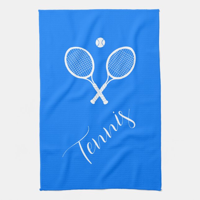 Tennis Rackets and Ball Blue  Tea Towel (Vertical)