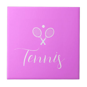 Tennis Rackets and Ball Deep Pink Ceramic Tile