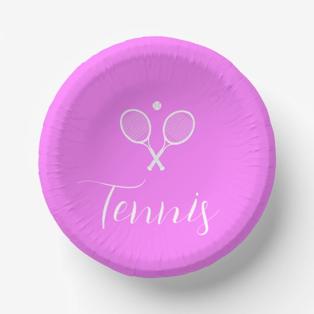 Tennis Rackets and Ball Deep Pink    Paper Plate (Front)