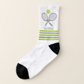Tennis rackets and ball green and grey stripes socks (Left Outside)