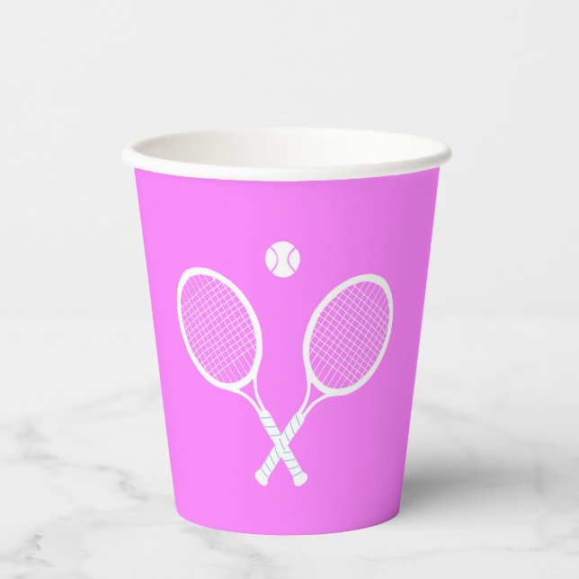 Tennis Rackets and Ball Party Pink Paper Cups (Front)