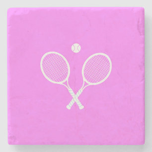 Tennis Rackets and Ball Party Pink Stone Coaster