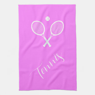 Tennis Rackets and Ball Pink Tea Towel