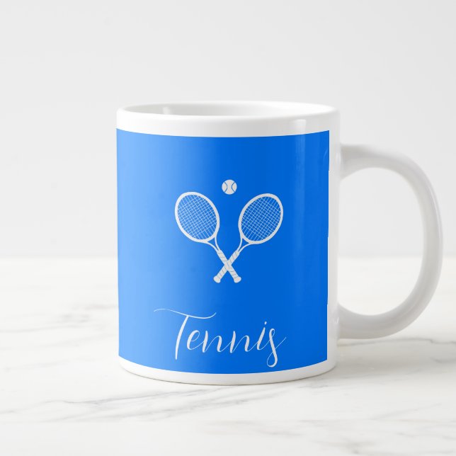 Tennis Rackets and Ball Ultramarine Blue  Large Coffee Mug (Right)