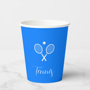 Tennis Rackets and Ball Ultramarine Blue Paper Cups