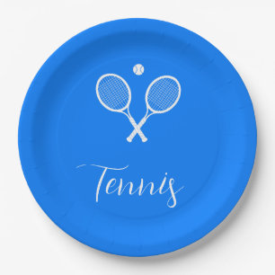 Tennis Rackets and Ball Ultramarine Blue   Paper Plate