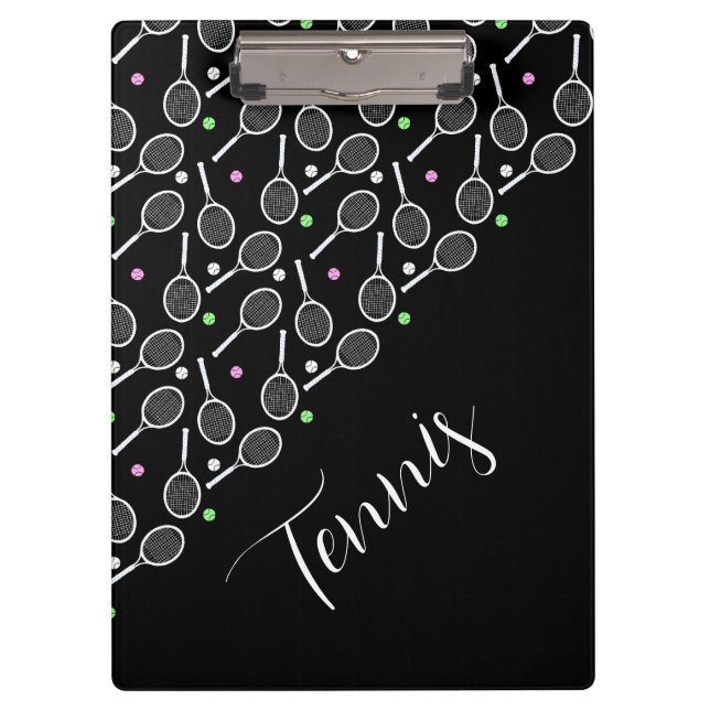 Tennis Rackets and Balls Black   Clipboard (Front)