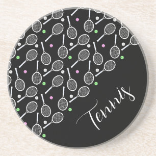 Tennis Rackets and Balls Black Extravagant Coaster