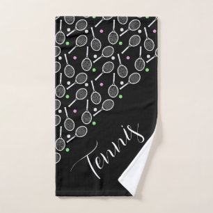 Tennis Rackets and Balls Black Hand Towel