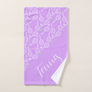 Tennis Rackets and Balls Lilac Violet Bath Towel Set