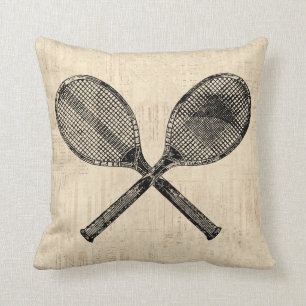 Tennis Rackets Antique Tennis Racquet Script Paper Cushion