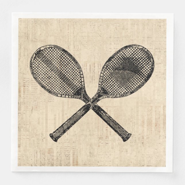Tennis Rackets Antique Tennis Racquet Script Paper Napkin (Front)