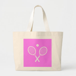 Tennis Rackets & Ball Deep Pink Large Tote Bag