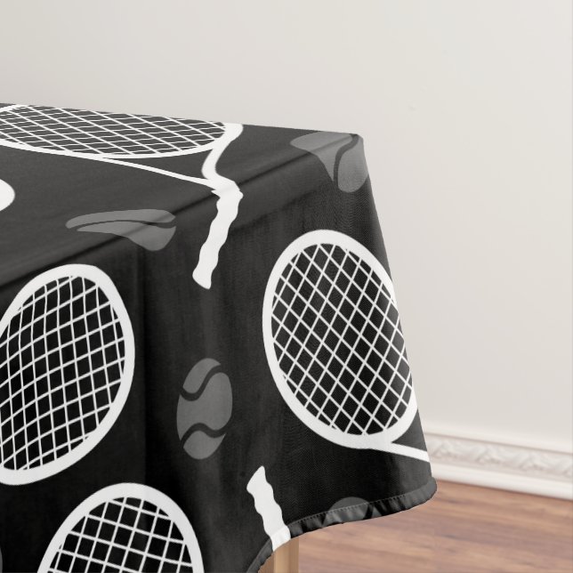 Tennis Rackets Balls Black White Athletic Pattern  Tablecloth (In Situ)