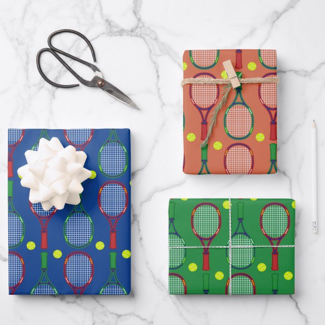 Tennis Rackets & Balls Pattern Wrapping Paper Sheet (Front)
