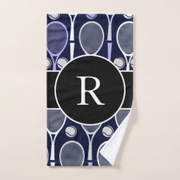 Tennis Rackets & Balls Team Name Monogram Purple Hand Towel