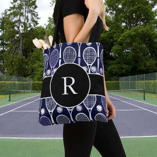 Tennis Rackets & Balls Team Name Monogram Purple Tote Bag