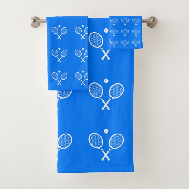 Tennis Rackets Blue Background   Bath Towel Set (Insitu)