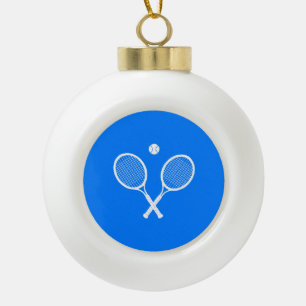 Tennis Rackets Blue Background Ceramic Ball Christmas Ornament