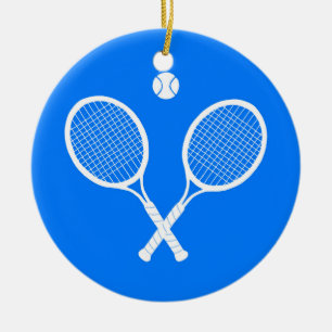 Tennis Rackets Blue Background   Ceramic Ornament