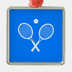 Tennis Rackets Blue Background Metal Ornament