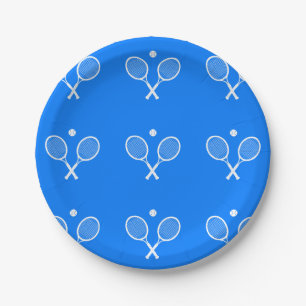 Tennis Rackets Blue Background   Paper Plate