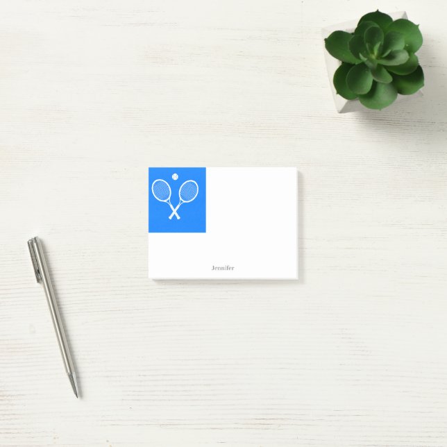 Tennis Rackets Blue Background Personalised Post-it Notes (Office)