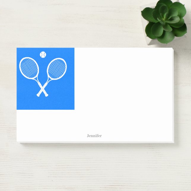 Tennis Rackets Blue Background Personalised Post-it Notes (Office)