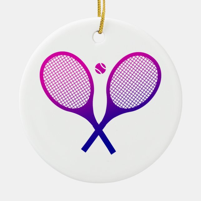 Tennis Rackets Magenta to Purple Ombre           Ceramic Ornament (Front)