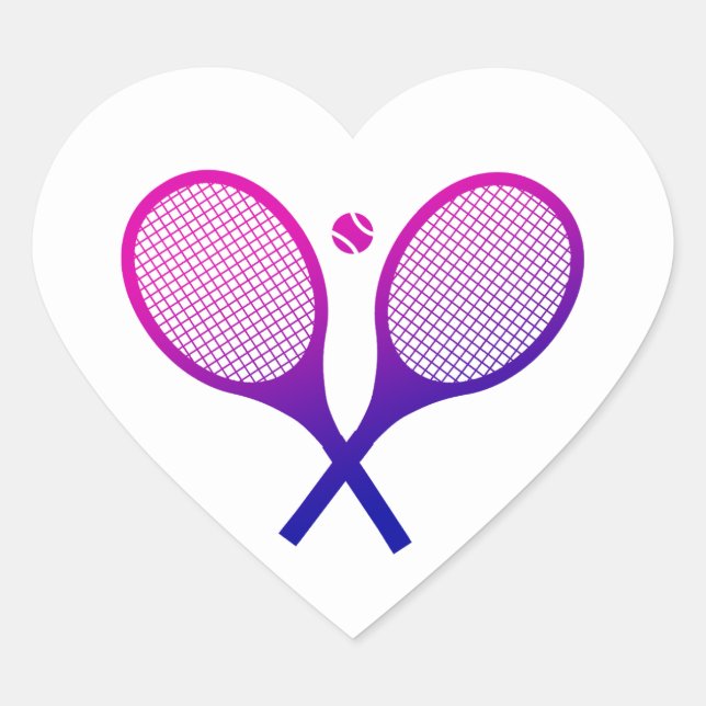 Tennis Rackets Magenta to Purple Ombre   Heart Sticker (Front)