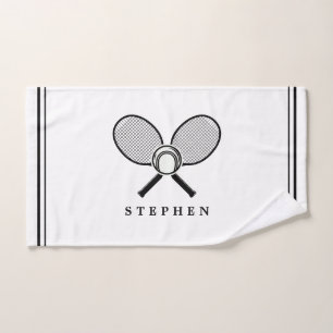 Tennis Rackets & Name Black & White Sports Hand Towel