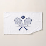 Tennis Rackets & Name Sports Hand Towel<br><div class="desc">Sports hand towel, designed for tennis players who demand both style and performance on the court. Immerse yourself in the timeless elegance of tennis with classic tennis rackets and a tennis ball motif. Personalise your towel with your custom name, ensuring that your gear stands out from the crowd while showcasing...</div>