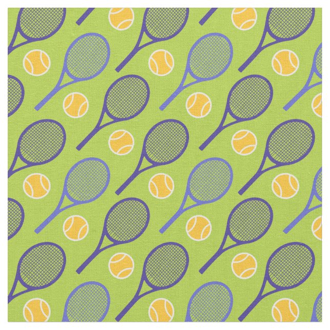 💚🤩🎾 Tennis rackets on green (small tiles) Fabric (Close Up)