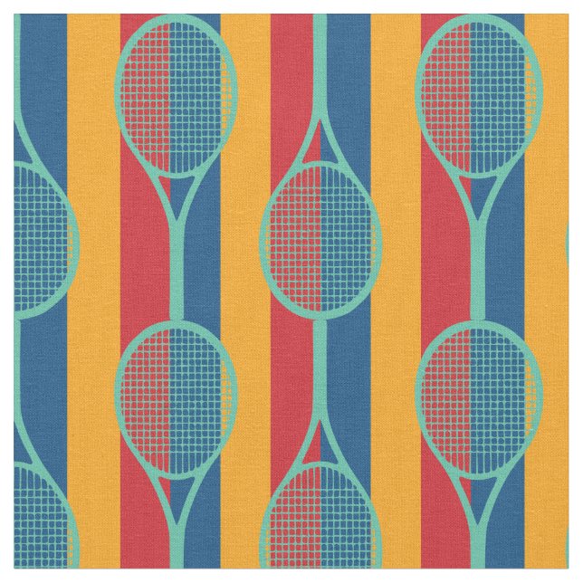 Tennis rackets on stripy background 2 fabric (Close Up)