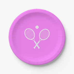 Tennis Rackets Party Deep Pink  Paper Plate