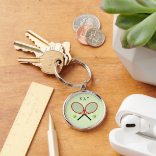 Tennis rackets personalised green key ring